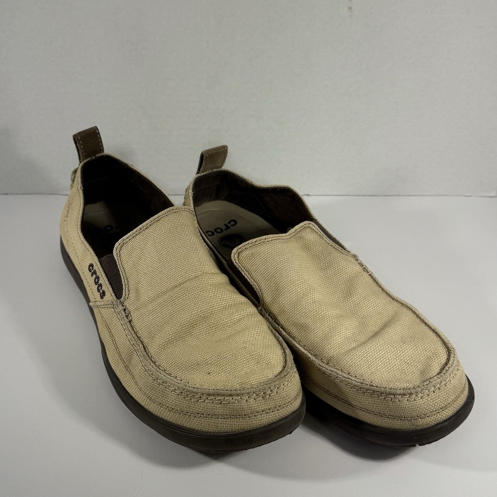 CROCS Mens Walu Tan Brown‎ Canvas Slip On Comfort Loafers 11270 Size 9M